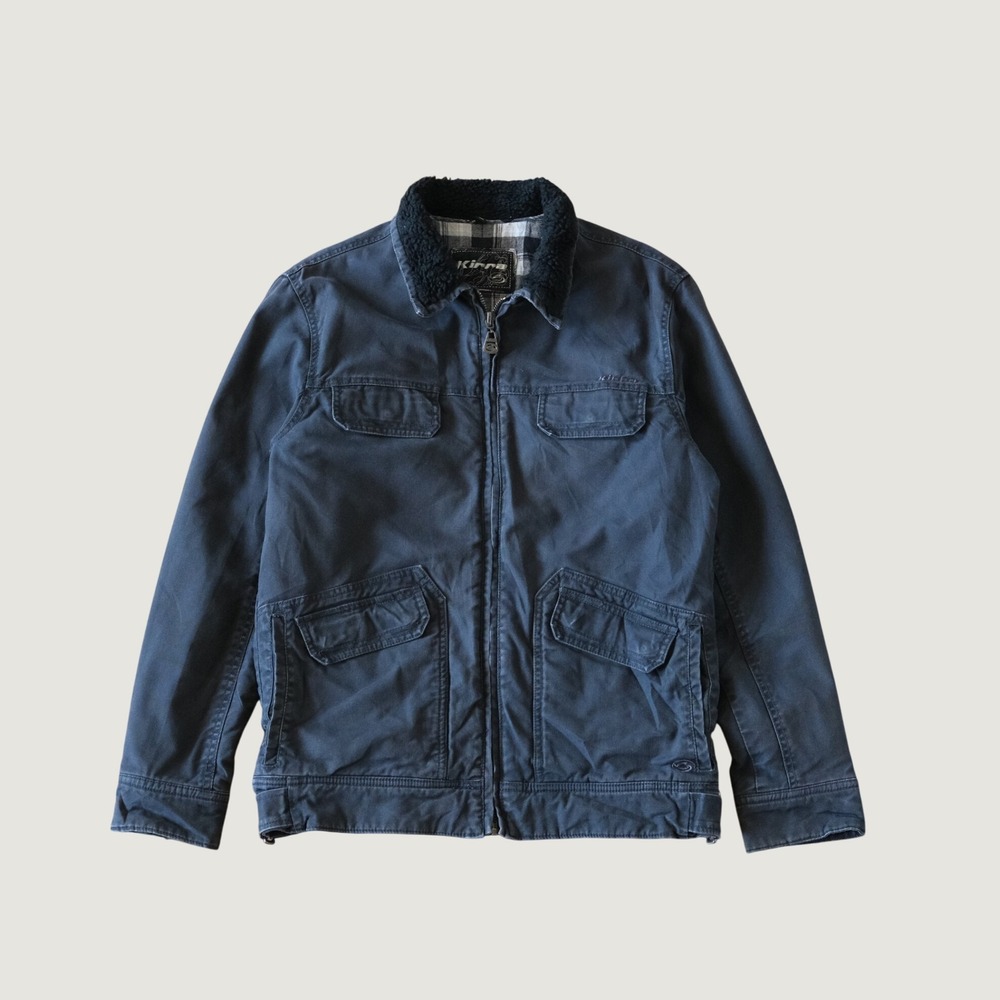Kirra Jacket Workwear Canvas Sherpa Lined Navy Blue Cotton Zip Up Mens Size M